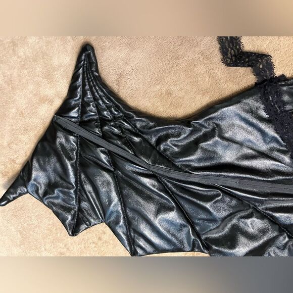 Vintage Y2K Super Low Fat Vinyl Bat Wings Halloween Costume with Lace Ties - Picture 7 of 13